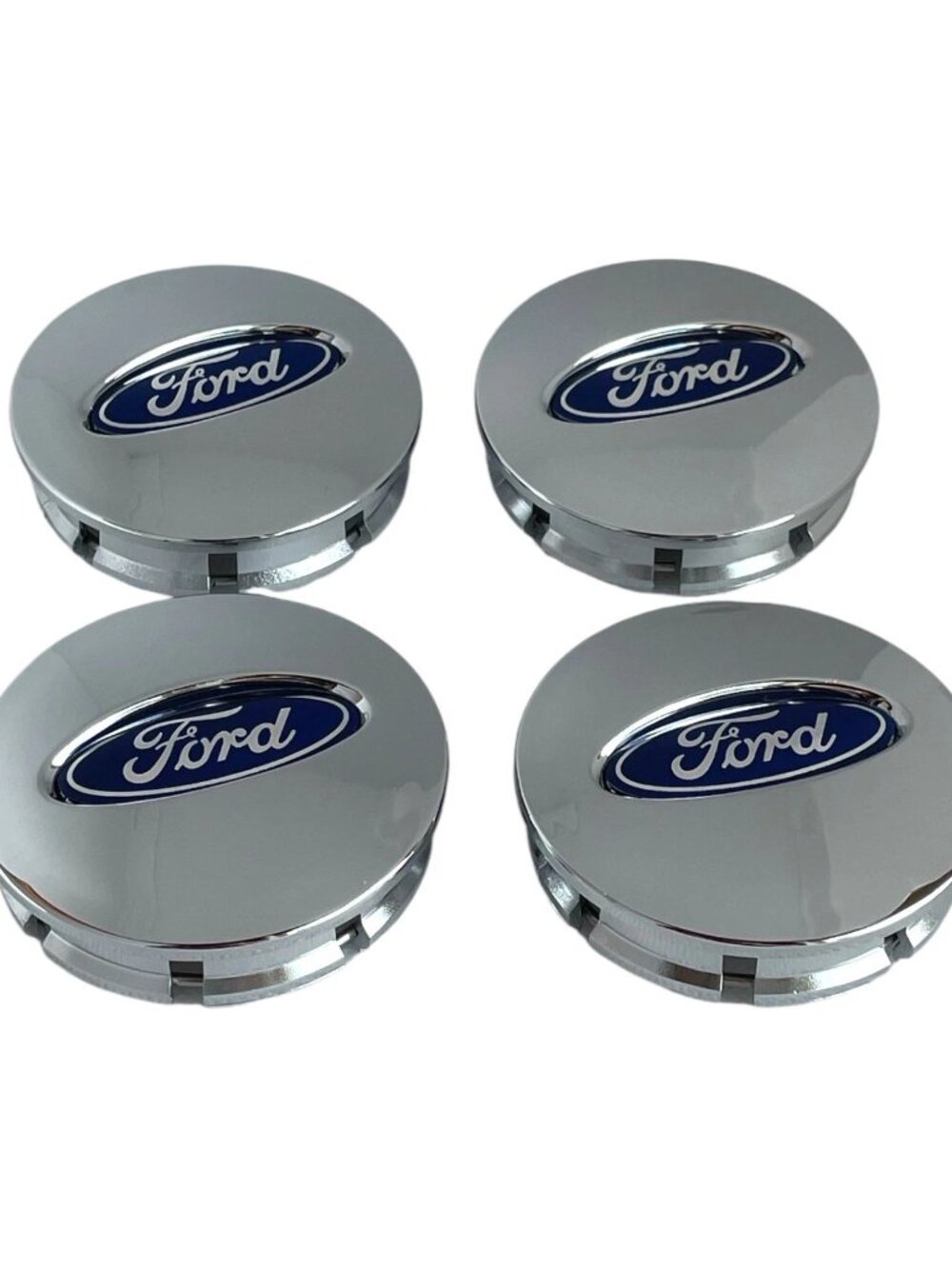 Ford Chrome Wheel Center Caps with Blue Oval Logo (Set of 4)